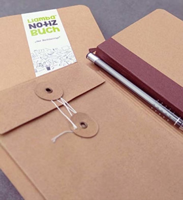 nachhaltiges Notizbuch aus FSC-zertifiziertem Papier mit Verschlussband und praktischer Tasche in Deutschland hergestellt 240 Seiten liniert 13,8 cm x 18,8 cm Liamba Notizbuch